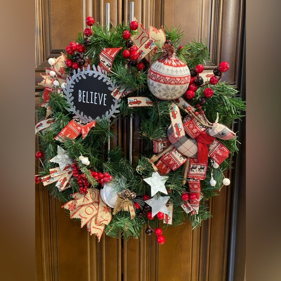 Handmade Farmhouse Holiday Wreath - Picture 5 of 7